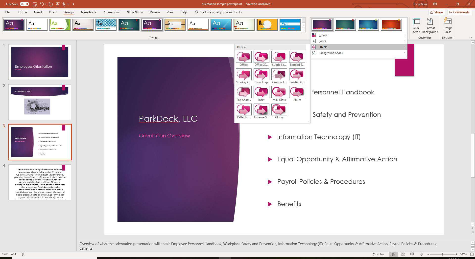 Een screenshot met de opties voor PowerPoint-effecten.