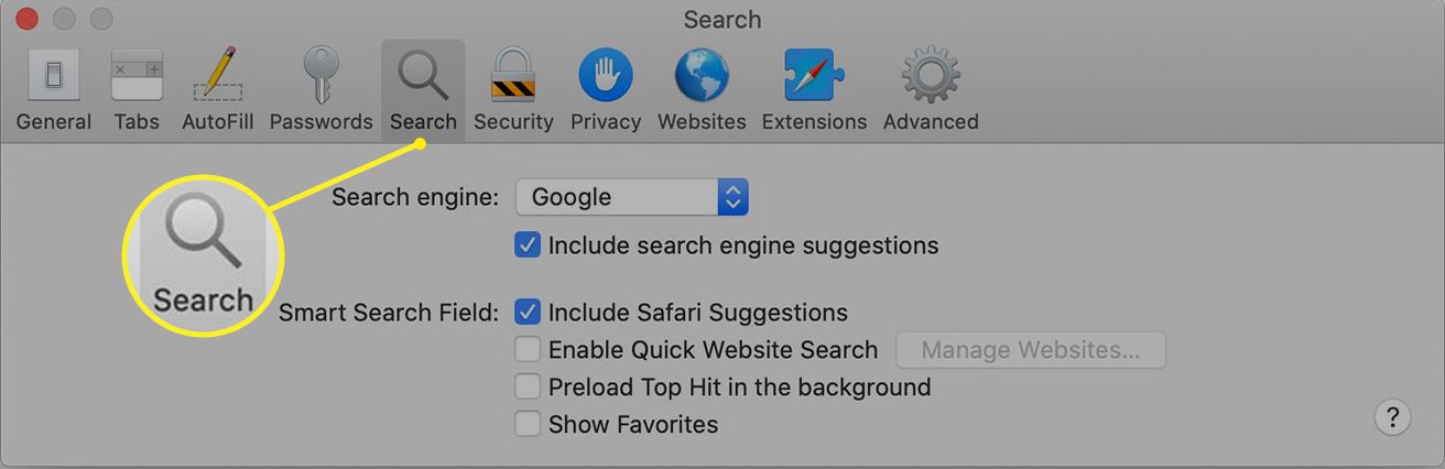 Safari-zoekvoorkeuren op een Mac