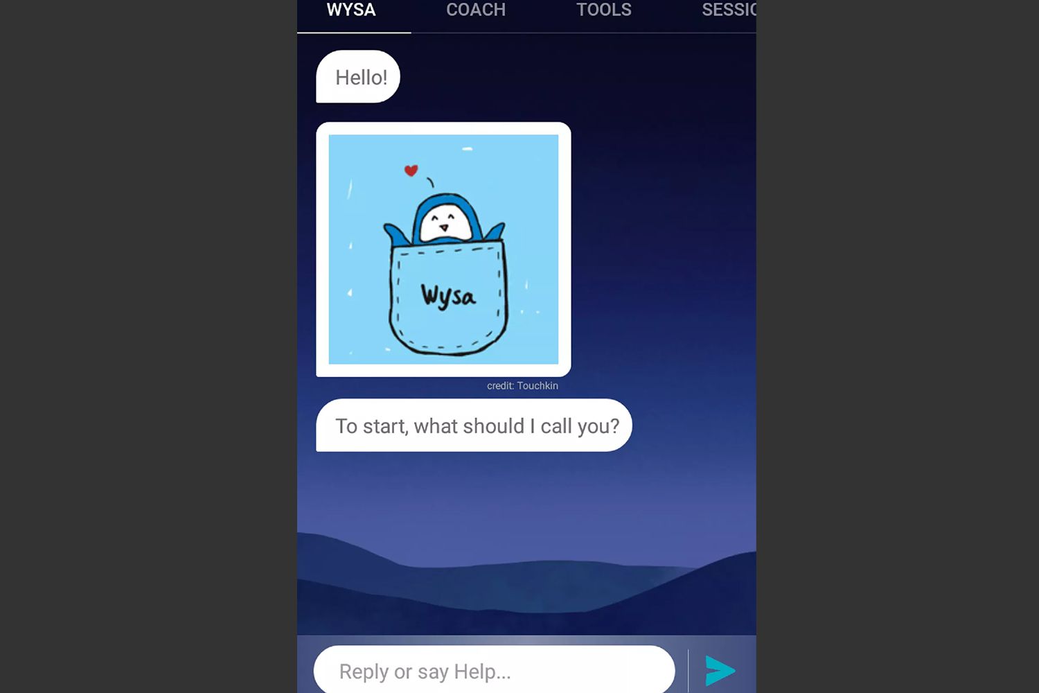 De chatbotfunctie van de Wysa-app