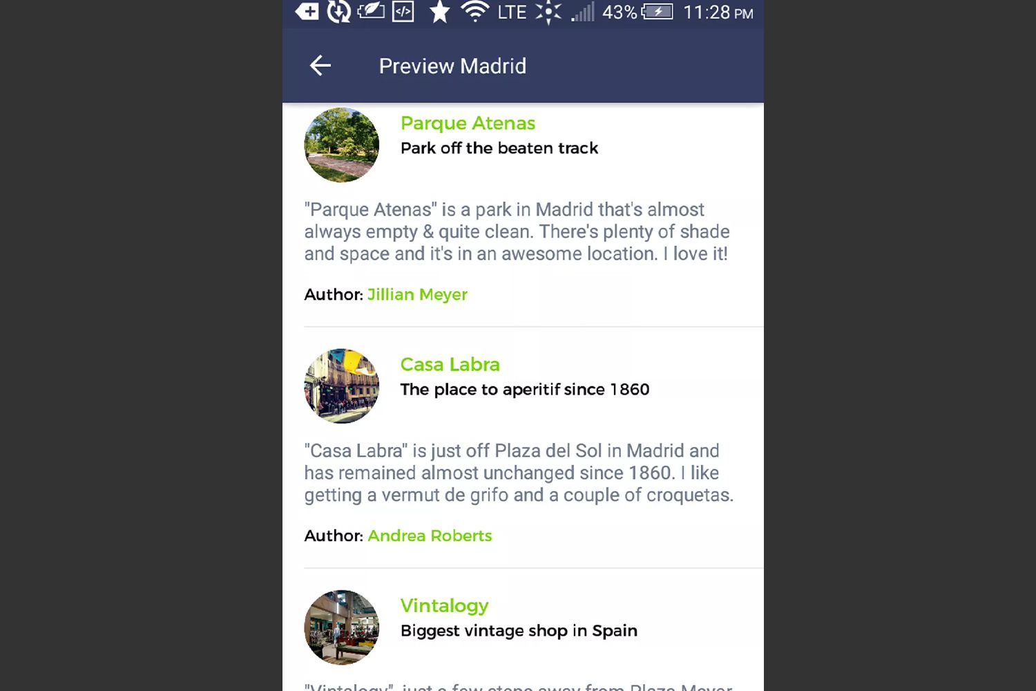 Een voorbeeld van een stadsgids in de Spotted by Locals-app