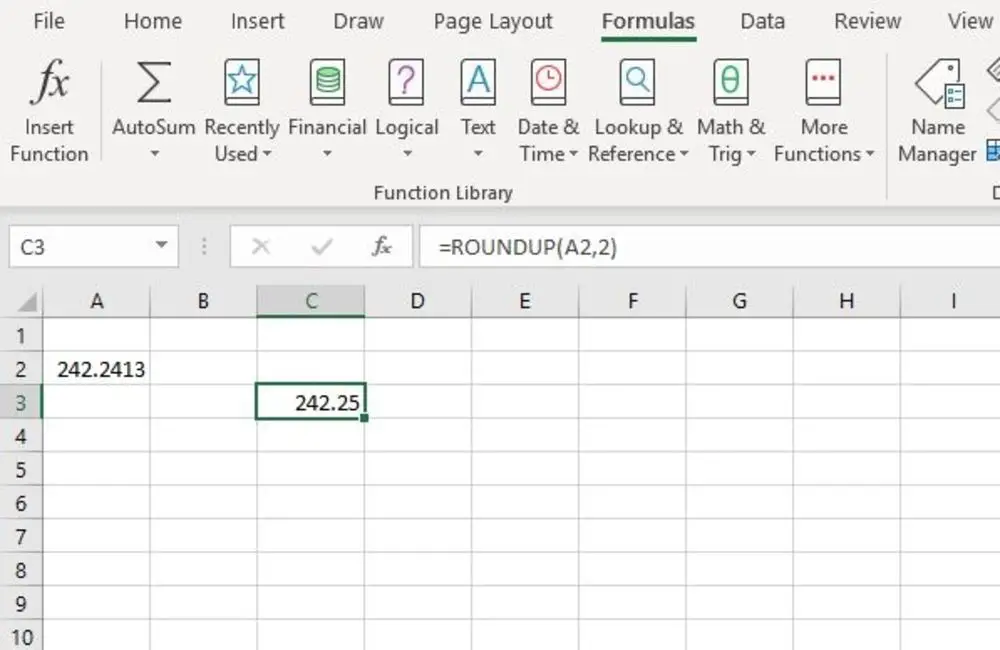 De ROUNDUP-functie van Excel in actie.
