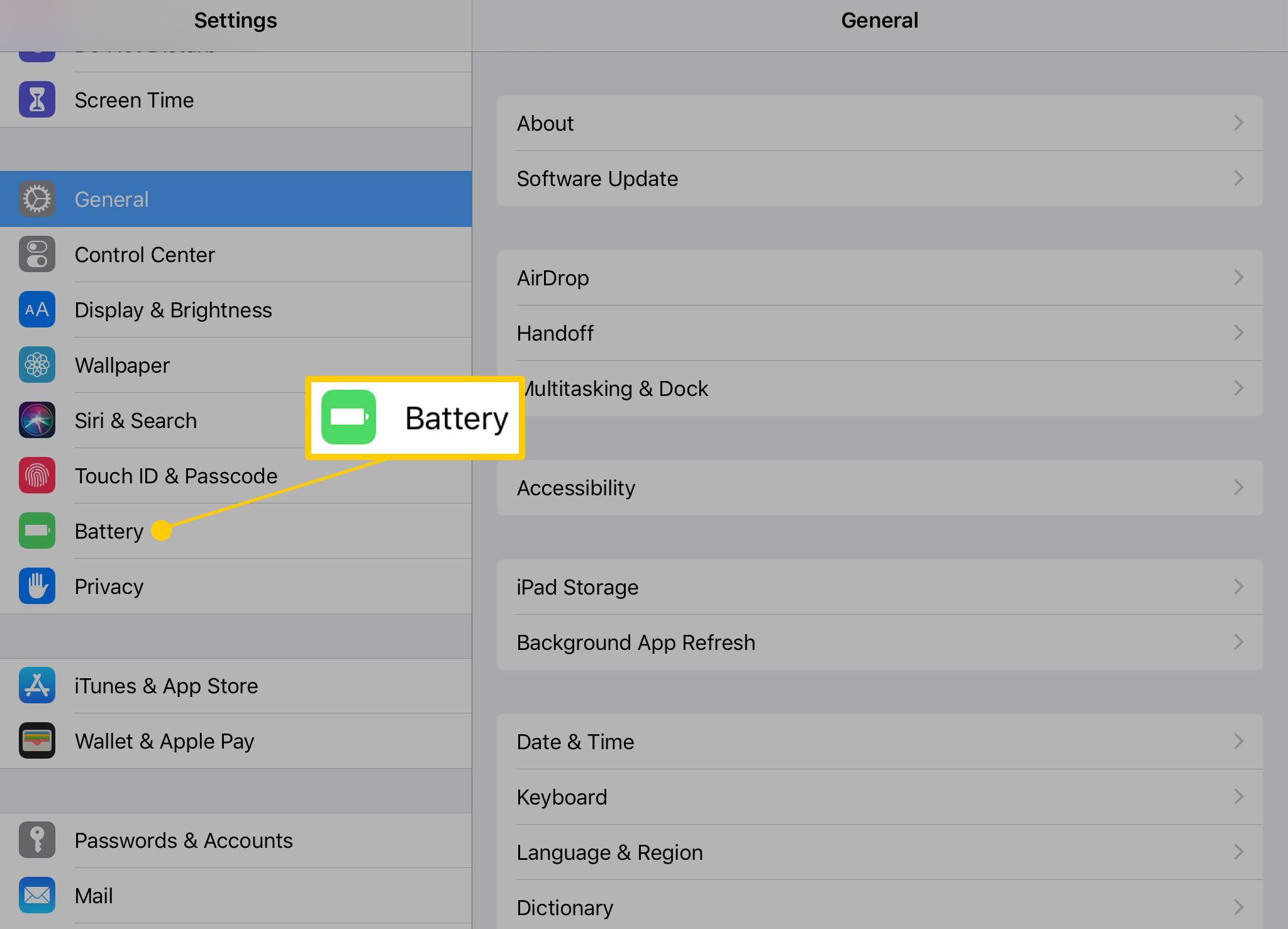 Batterij-instelling op iPad