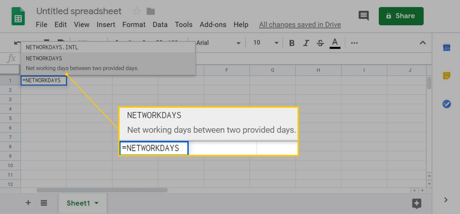 Optie Netwerkdagen in Google Spreadsheets