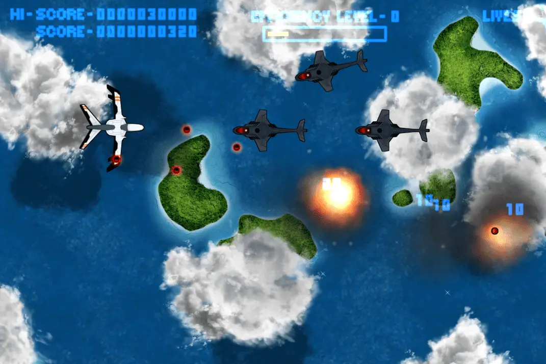 Schermopname van lucht-lucht straalgevechten uit een videogame.