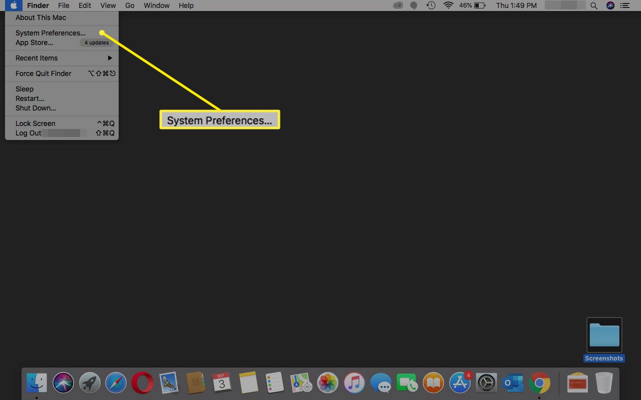 Schermafbeelding van het selecteren van Mac-systeemvoorkeuren in het Apple-menu