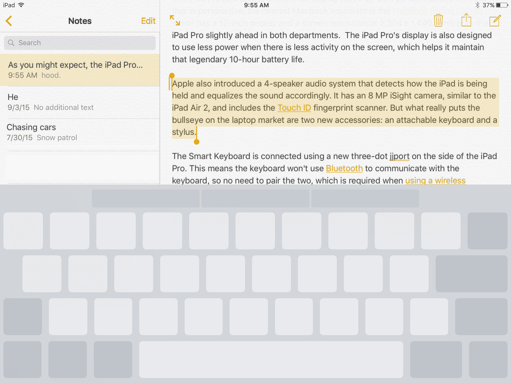 Het schermtoetsenbord gebruiken in iOS Notes