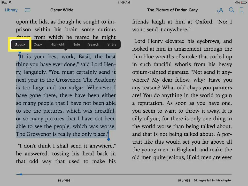 Tekst-naar-spraak gebruiken in een boek op iPad