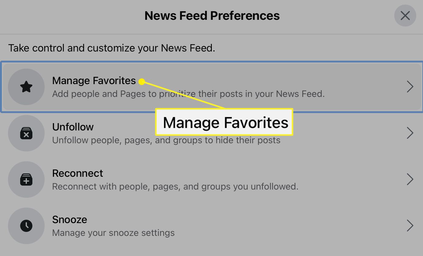 Optie Favorieten beheren in Facebook