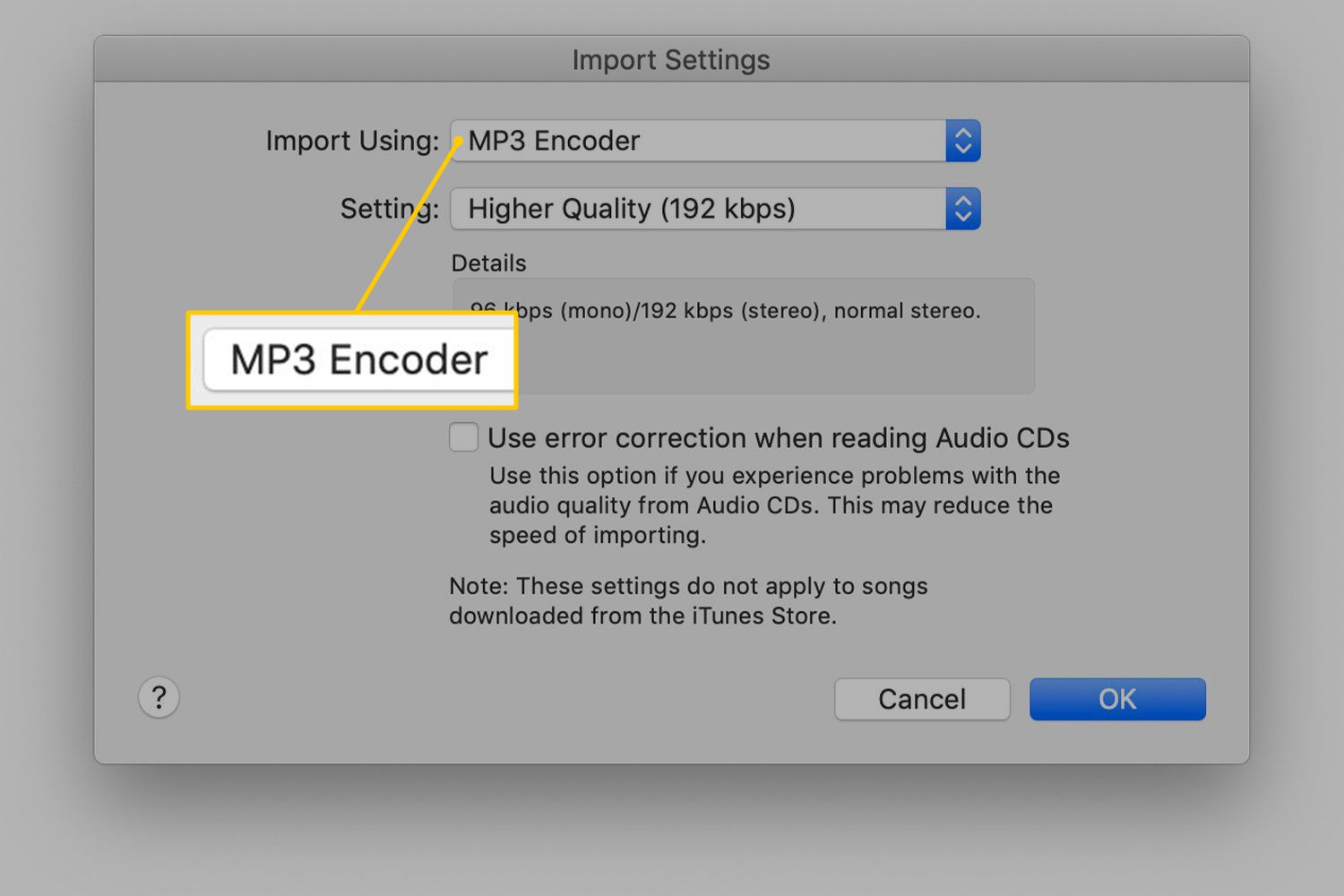 MP3-encoder in iTunes-importinstellingen