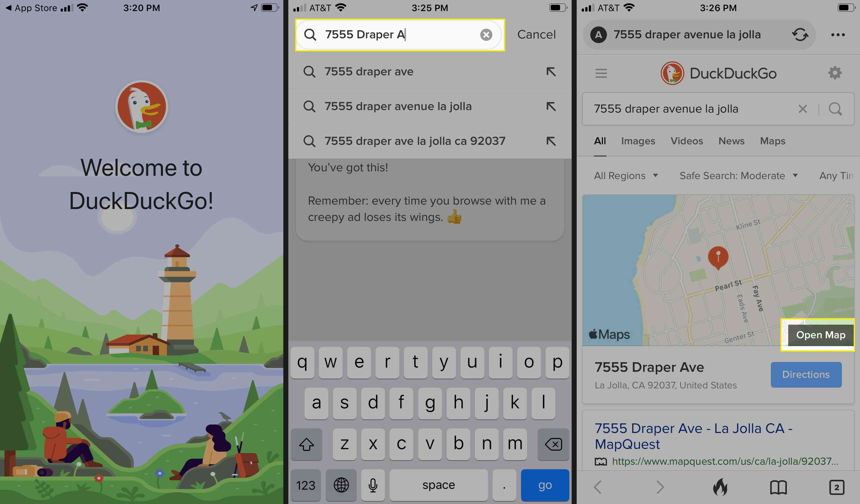 Zoeken op een kaart in de mobiele DuckDuckGo-app