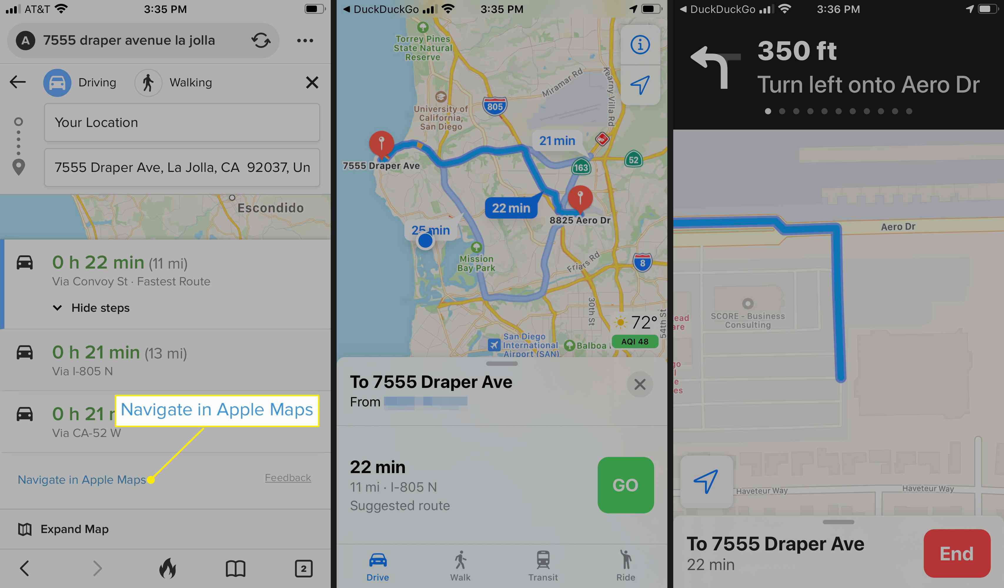 Stuur je DuckDuckGo-route naar Apple Maps