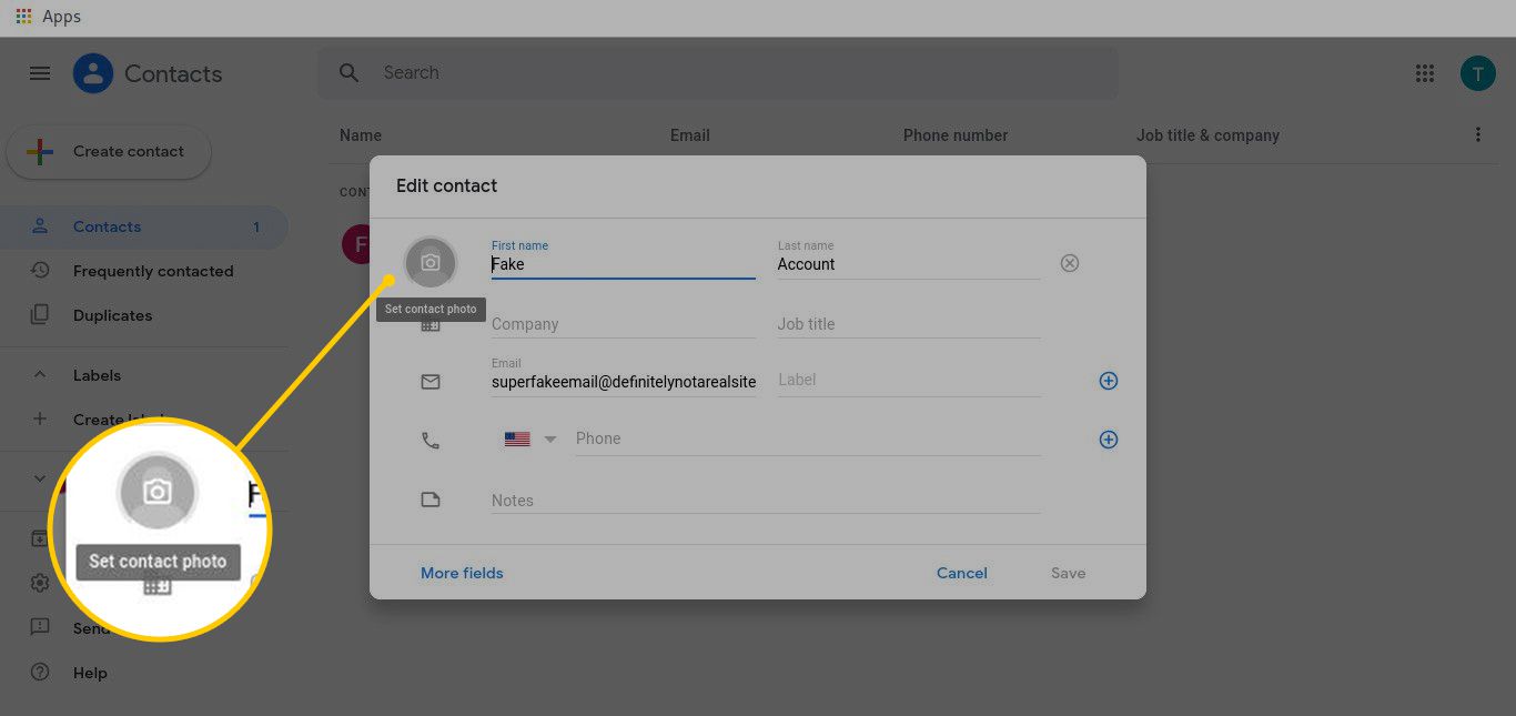 Stel contactfotoknop in Gmail-contacten in