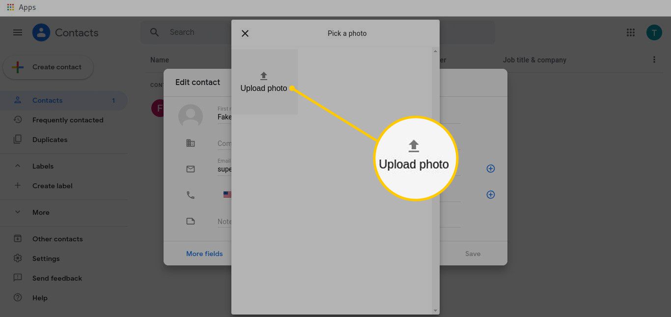 Upload fotoknop in Gmail-contacten