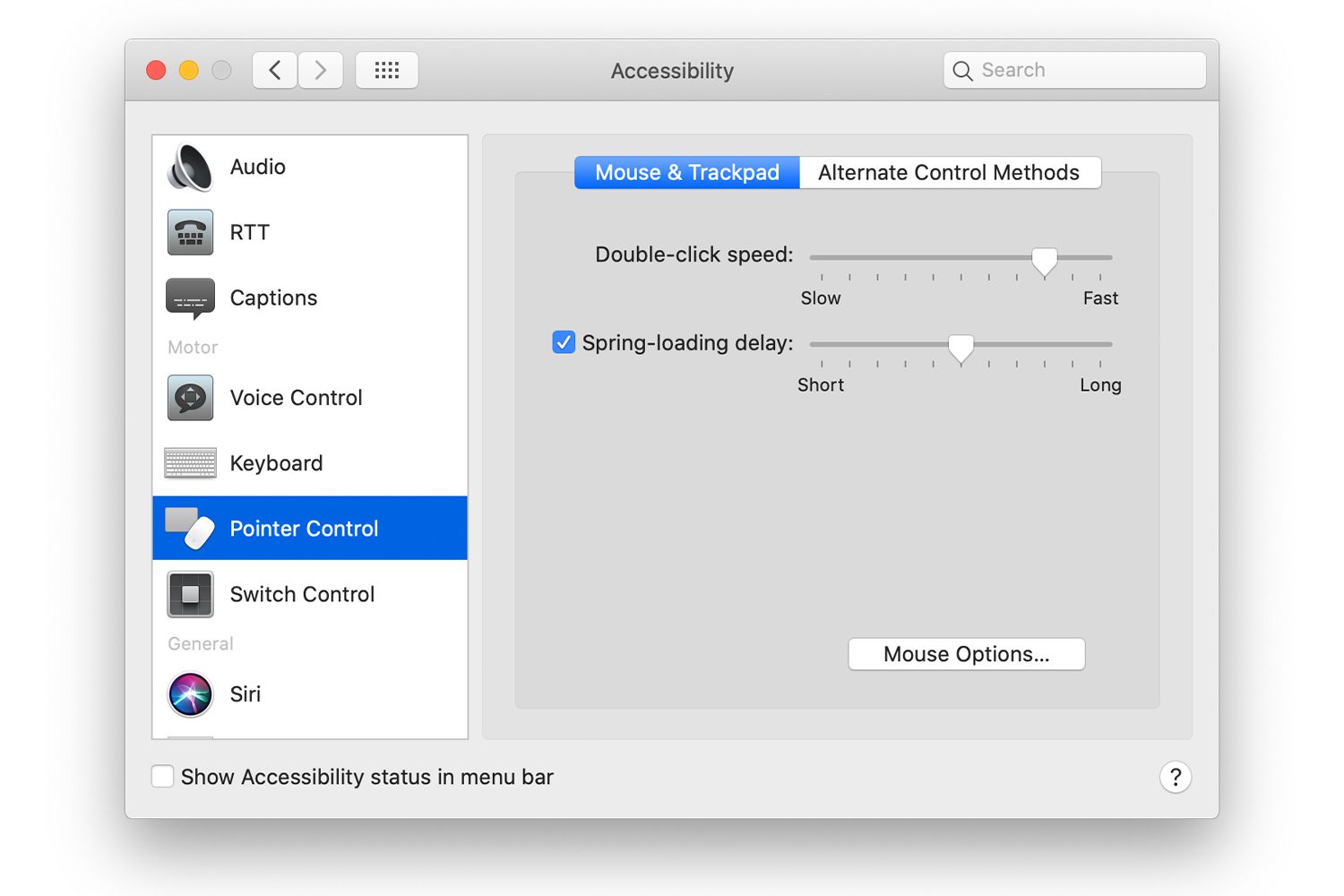 Toegankelijkheidssysteemvoorkeuren op Mac