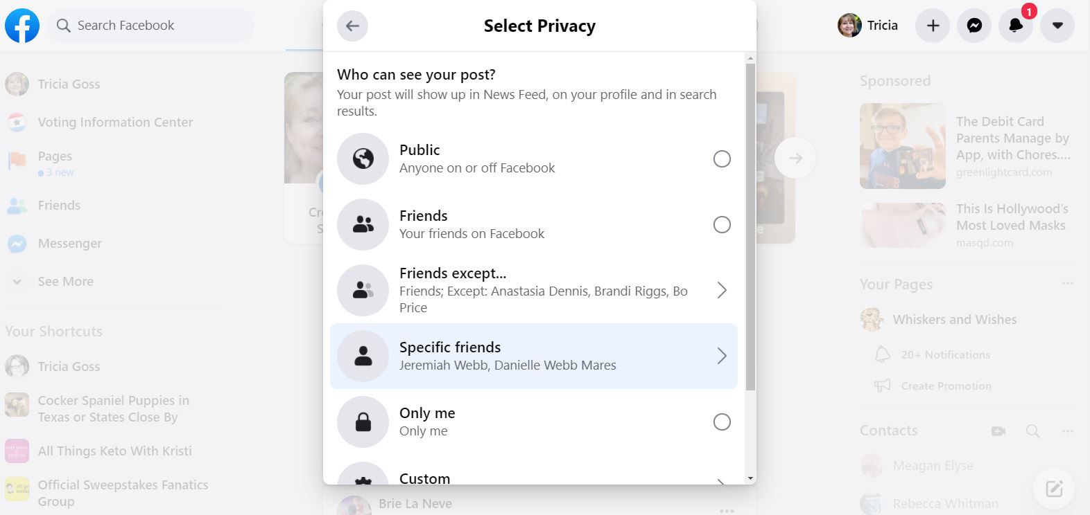 Specifieke vrienden in Privacy selecteren