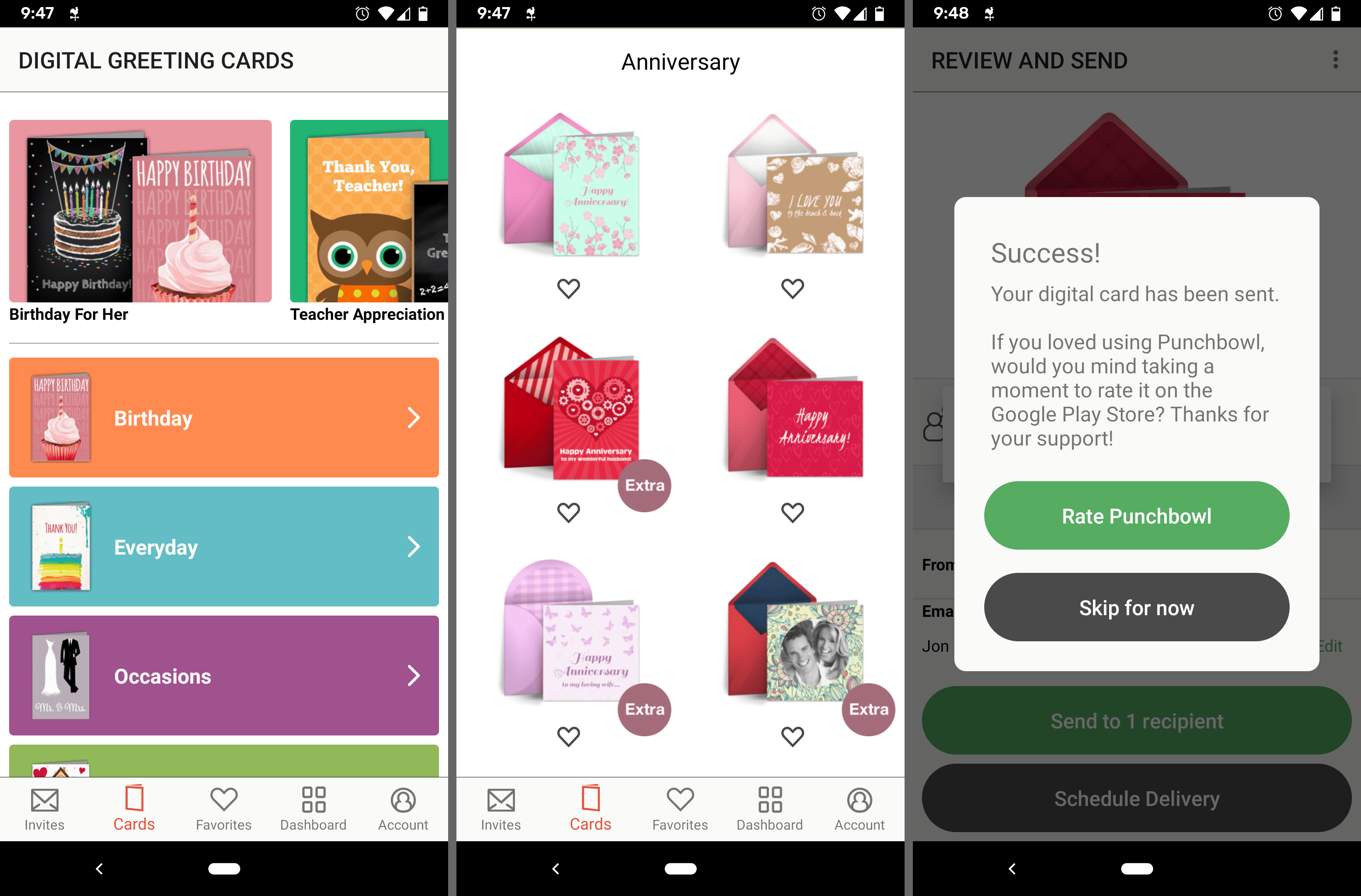 Punchbowl's gratis e-cards van de Android-app