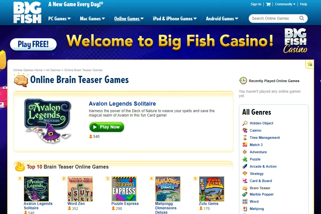 Online hersenkraker spellen op BigFishGames.com
