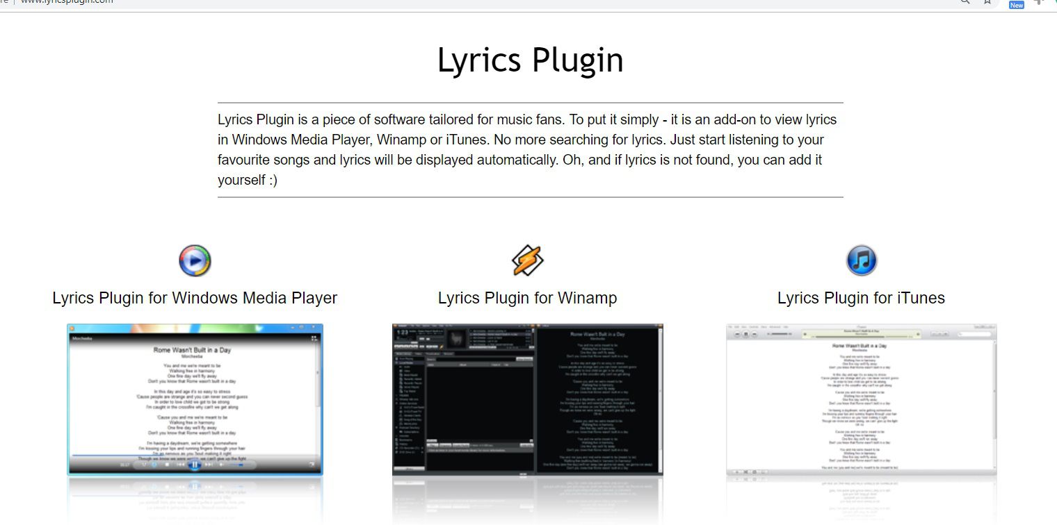 Startpagina van de plug-in voor songteksten