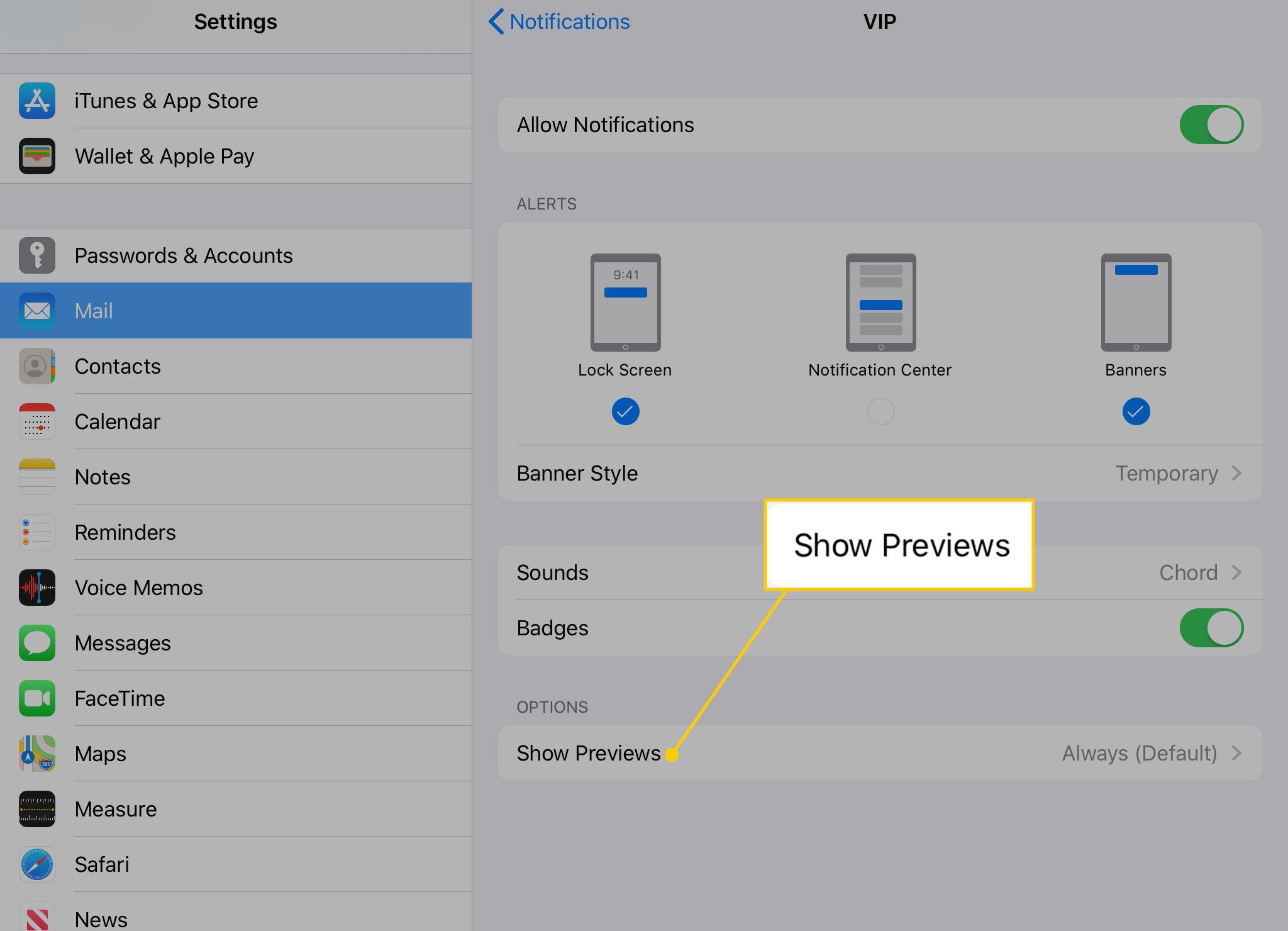 Kop Voorvertoningen weergeven in iOS VIP-meldingen
