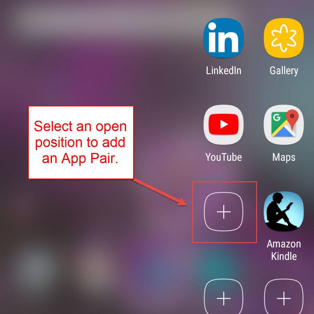 Selecteer een open positie om een ​​app-paar toe te voegen door op de +  teken.