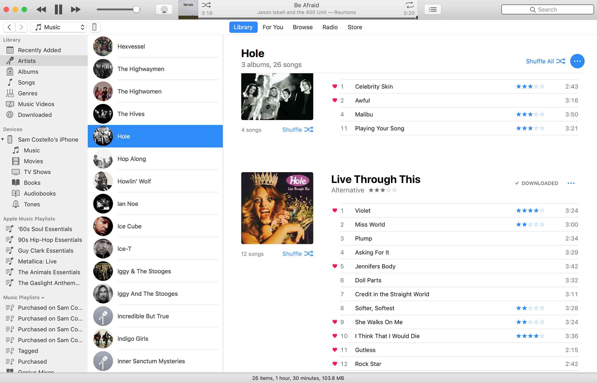 Screenshot van iTunes met favoriete nummers