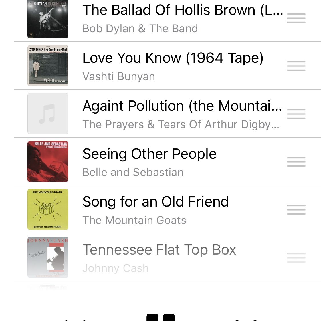 Screenshot van de iOS Music-app die wordt weergegeven Volgende