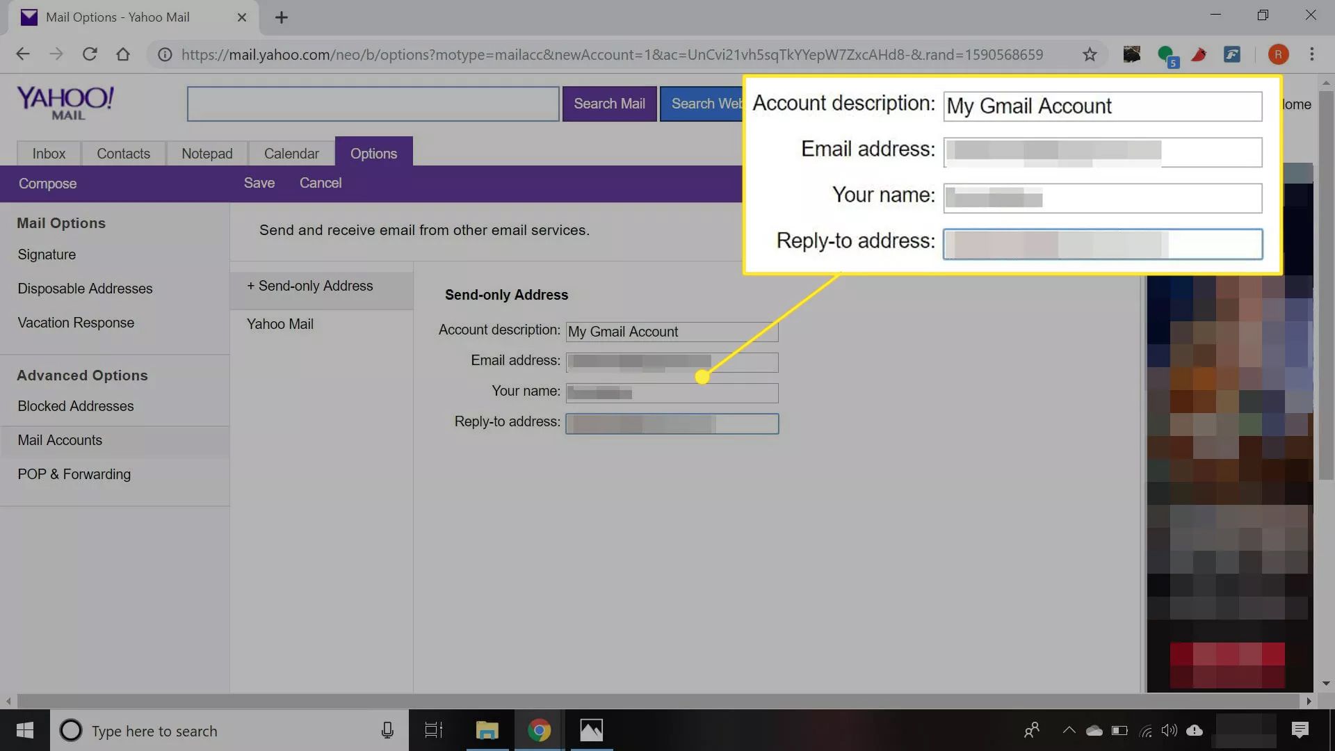 Yahoo Mail-instellingen met een alternatief account