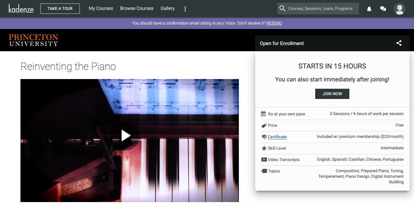 Kadenze online leercursus aanmelden voor de les "Reinventing the Piano"