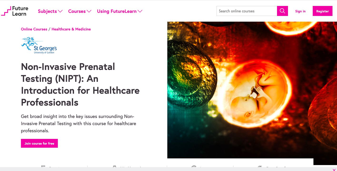 FutureLearn-cursusoverzicht over "Niet-invasieve prenatale tests"