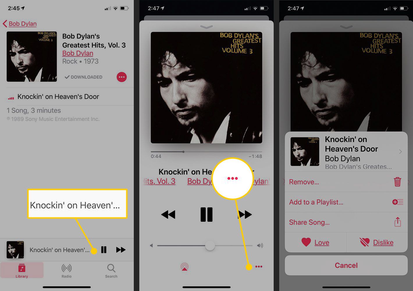 Nummeropties in Apple Music op een iPhone