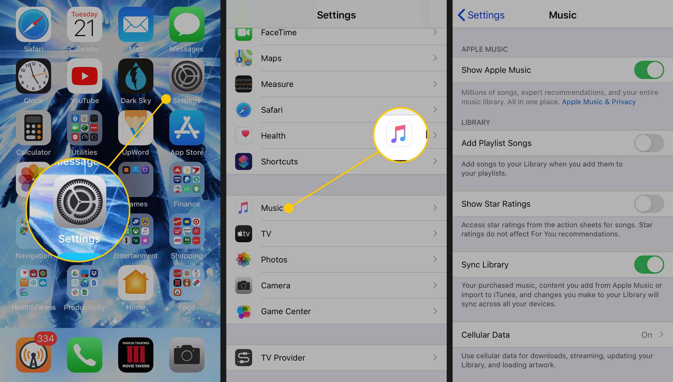 Muziek in de app Instellingen op een iPhone