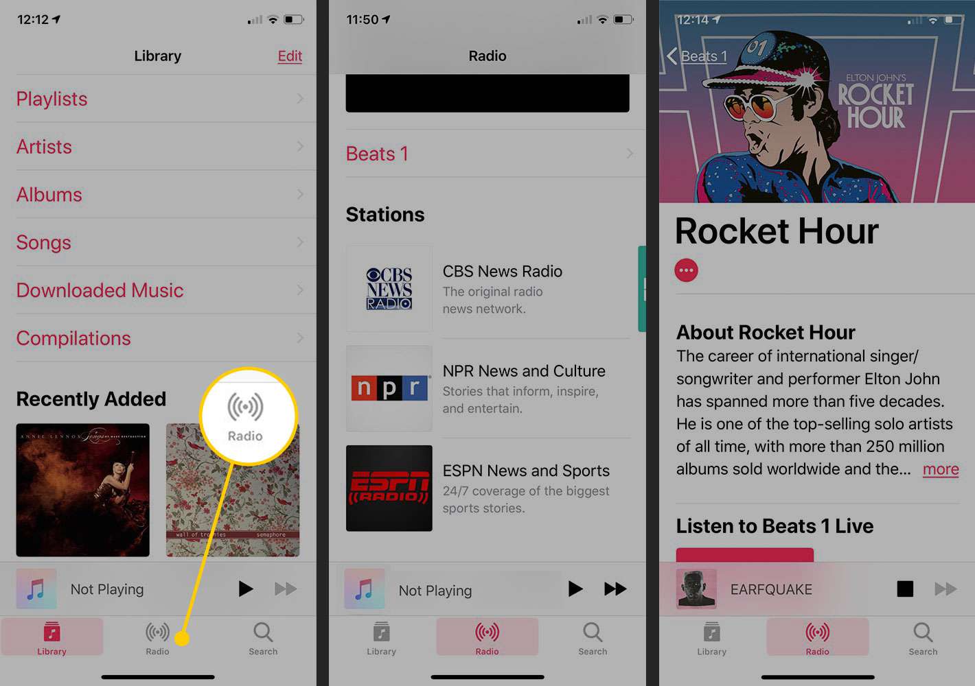 Radio-optie in Apple Music op een iPhone