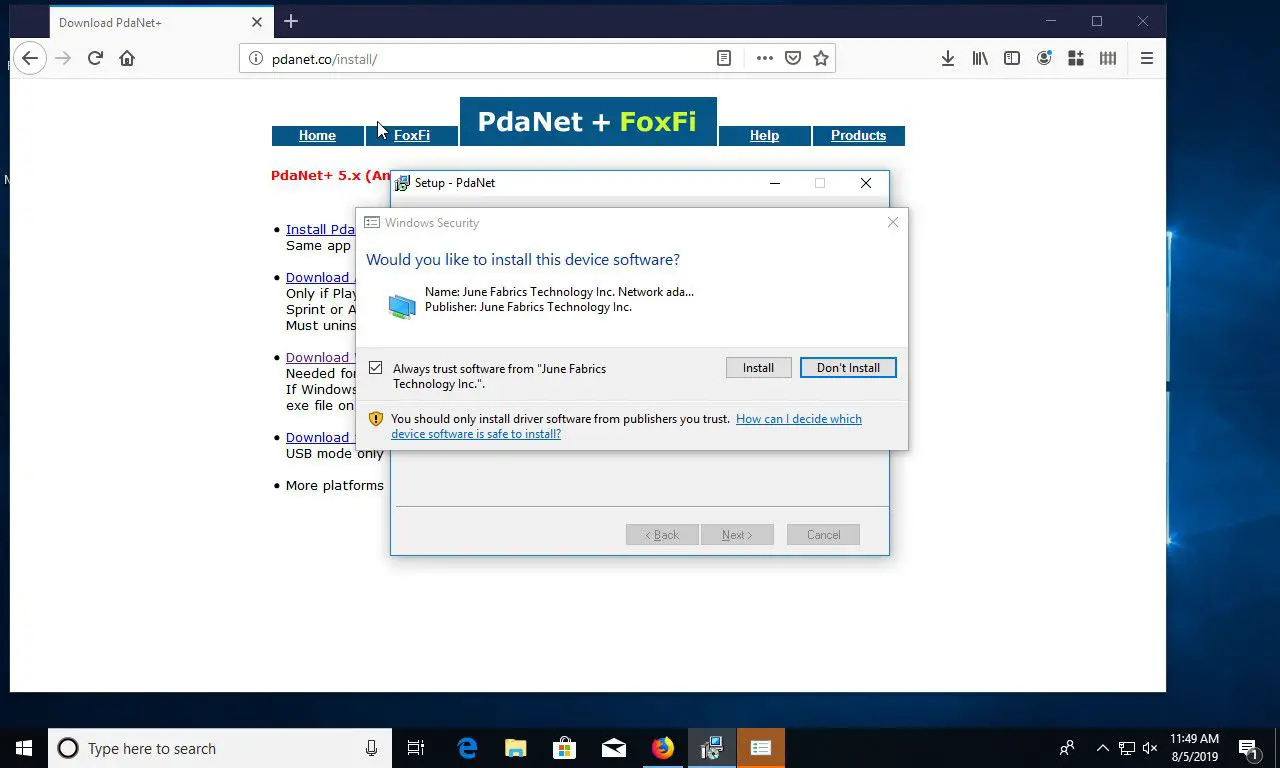 Windows 10 PdaNet+ installatieapparaat