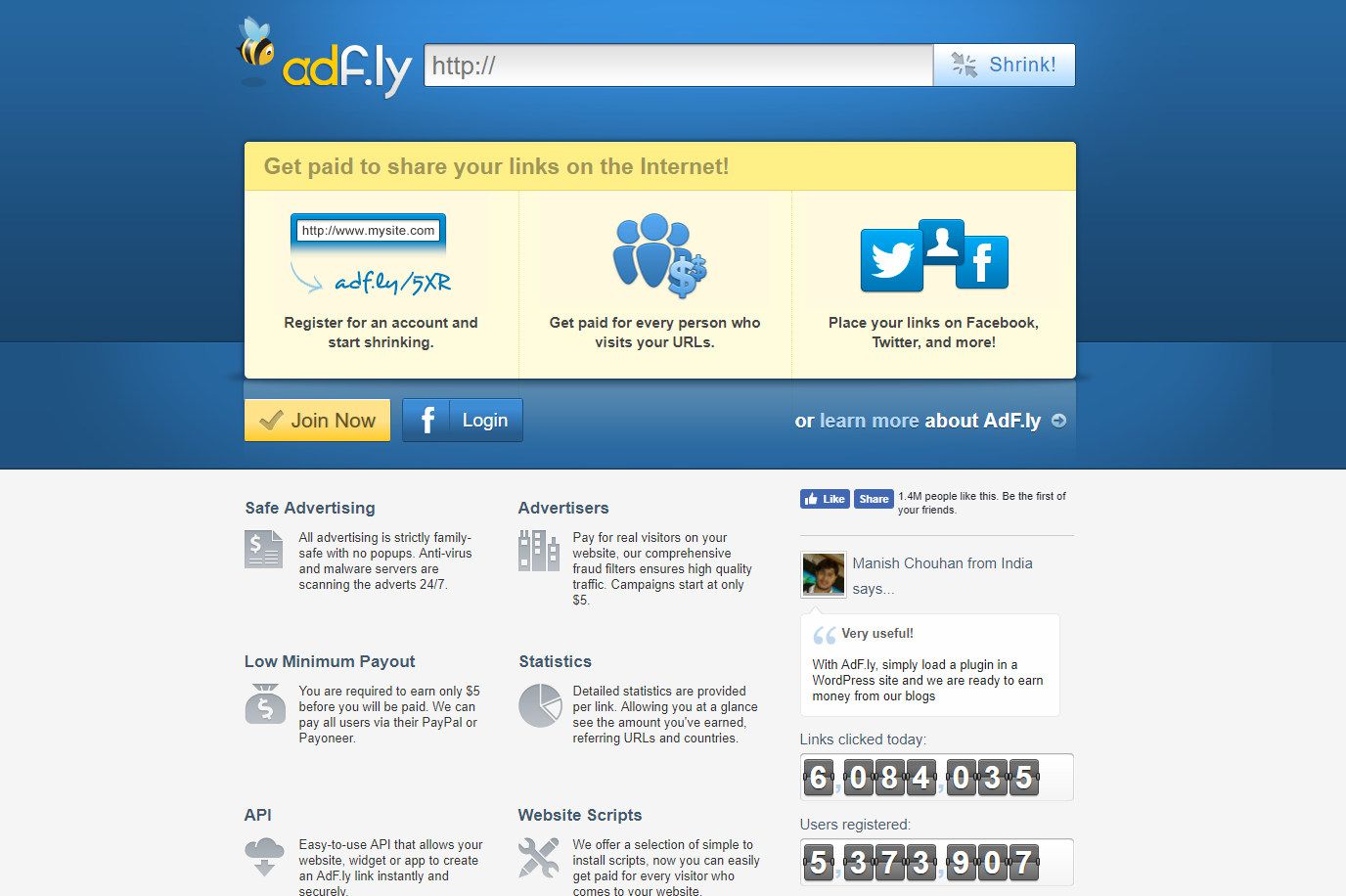 Schermafbeelding van Adf.ly-website