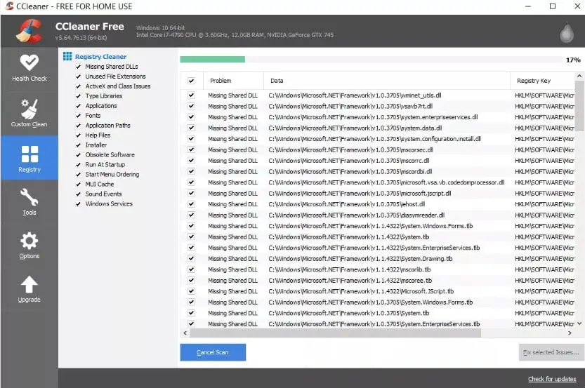 CCleaner Gratis hulpprogramma voor het opschonen van het Windows-register