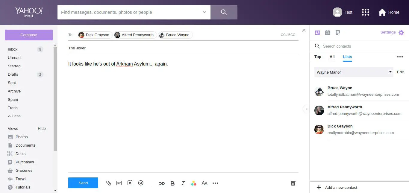 Yahoo Mail verzenden naar mailinglijst