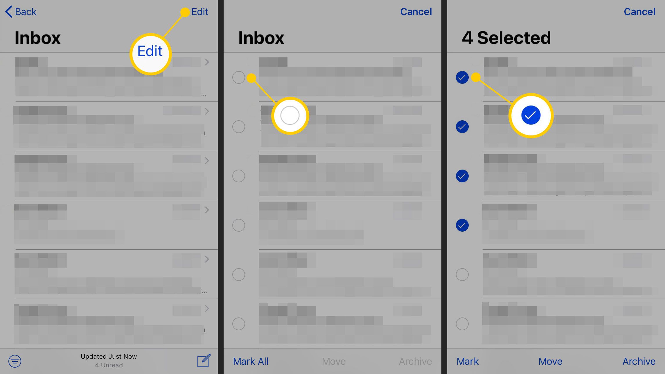 E-mailberichten selecteren op een iPhone
