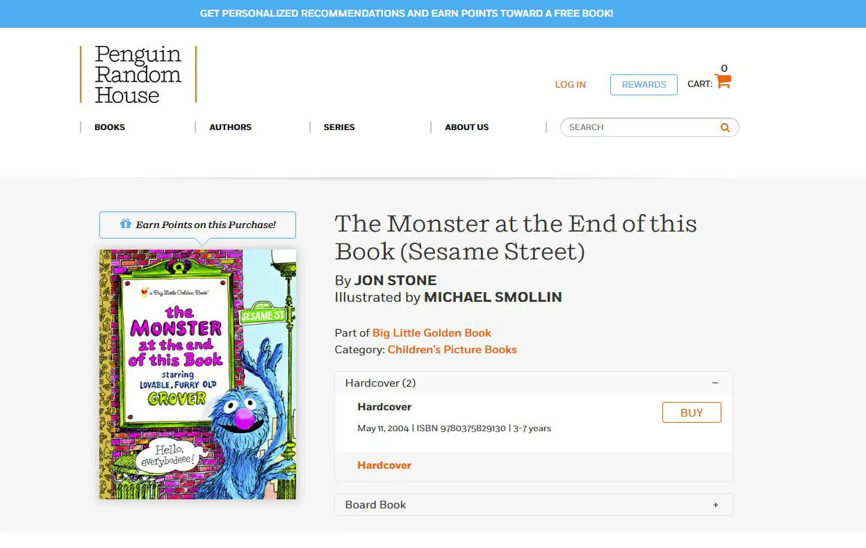 De Penguin Random House Listing voor het monster aan het einde van dit boek.