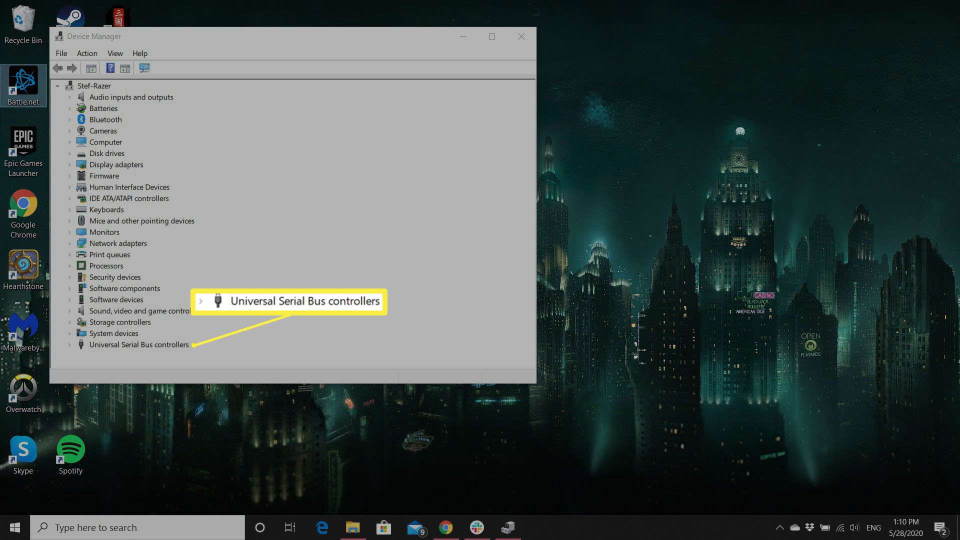 Een schermafbeelding met het deelvenster Apparaatbeheer in Windows.