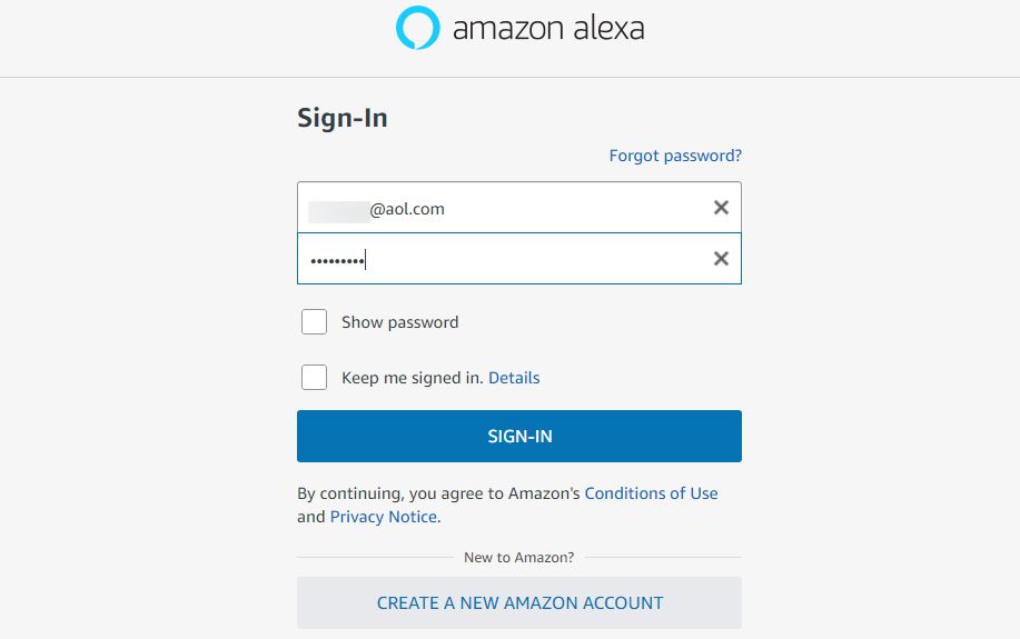Alexa-account PC-aanmelding