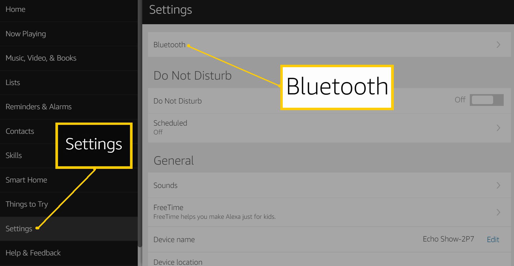 Alexa-instellingen - Selecteer Bluetooth