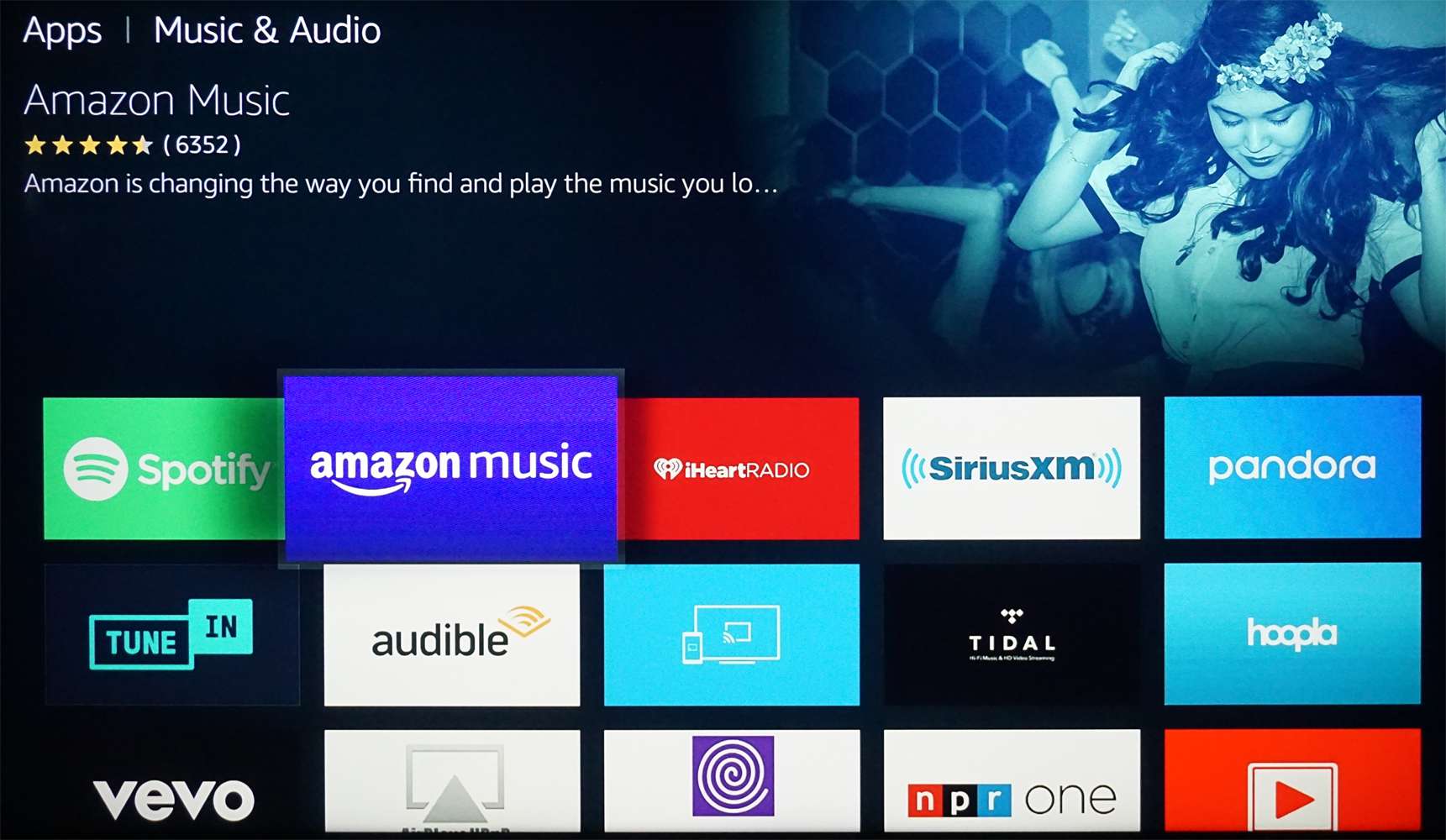 Fire TV - Scherm met muziek- en audio-apps