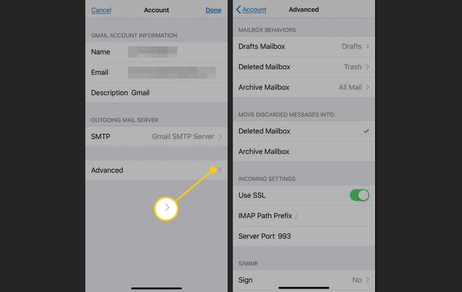 Geavanceerde e-mailaccountinstellingen in iOS