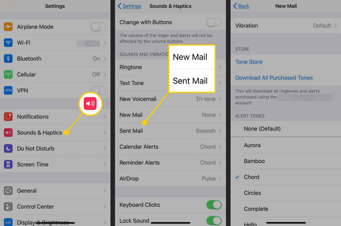 Geluidsinstellingen voor Mail in iOS