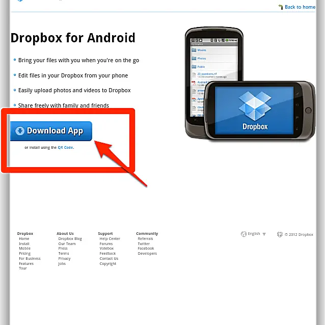 Schermafbeelding van het installeren van Dropbox op een Kindle