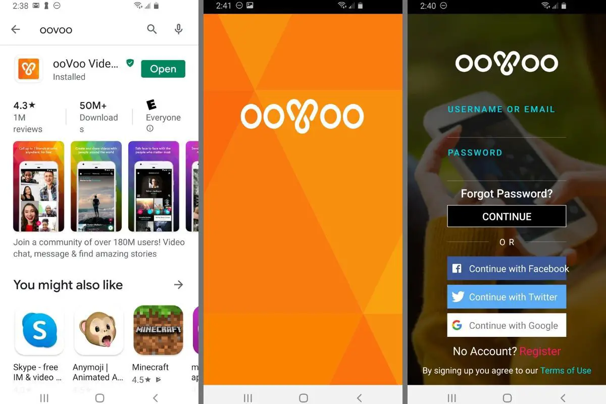 ooVoo in Google Play Store en na het downloaden.