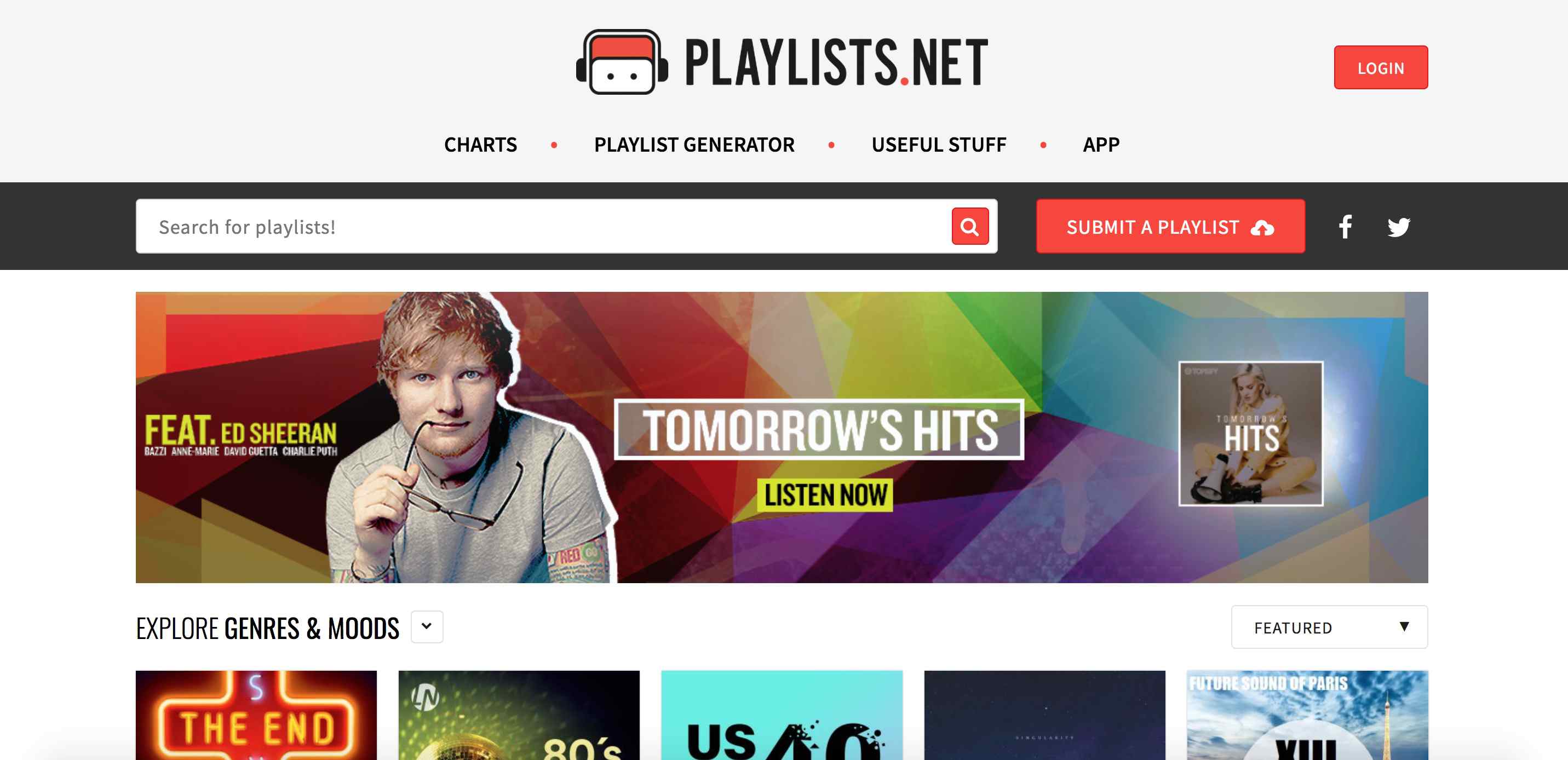 Een screenshot van Playlists.net.