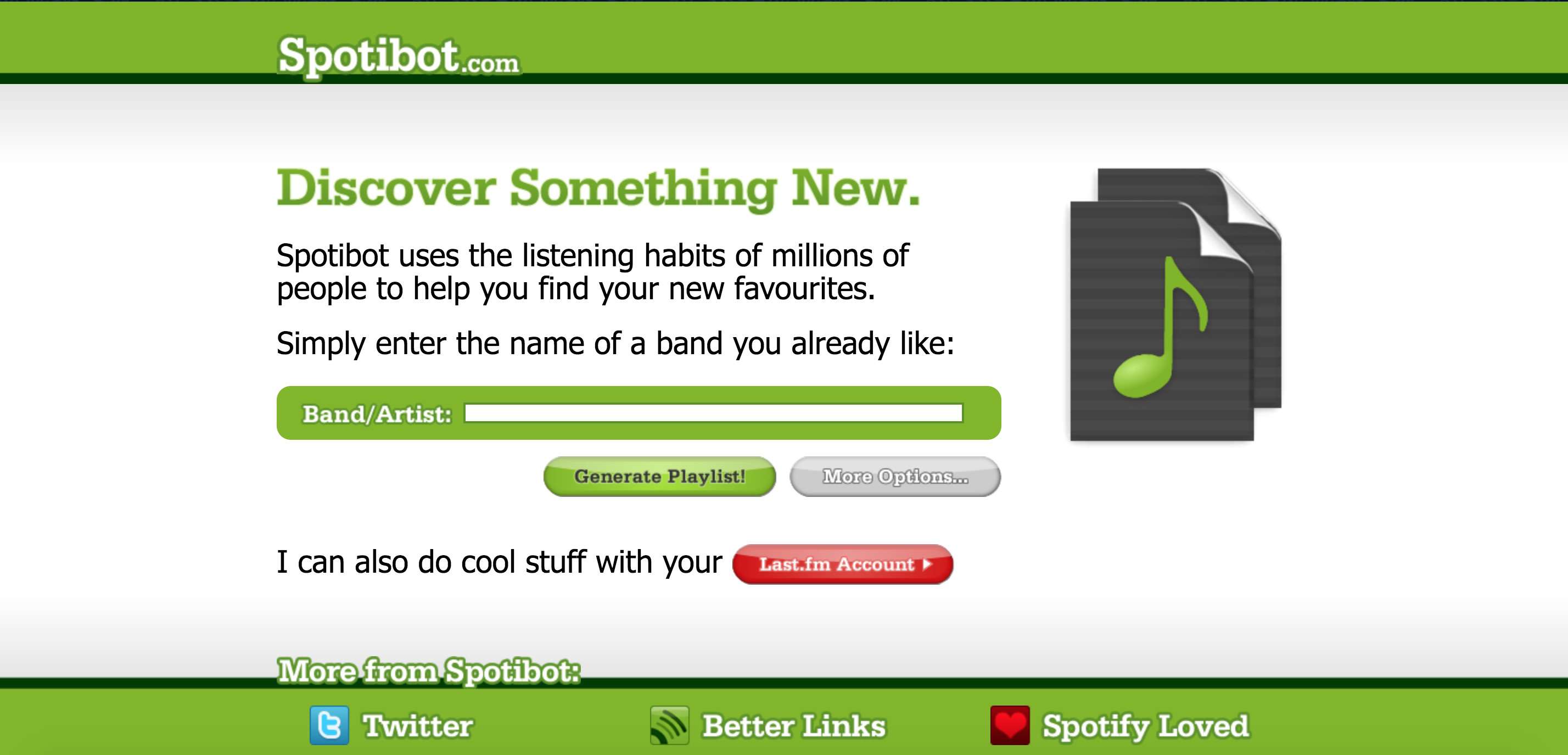 Een screenshot van Spotibot.com.