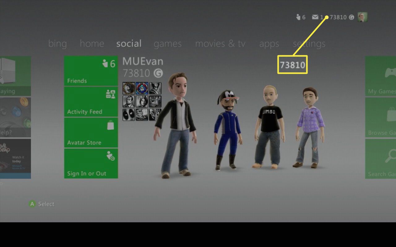 Het sociale tabblad op Xbox 360.