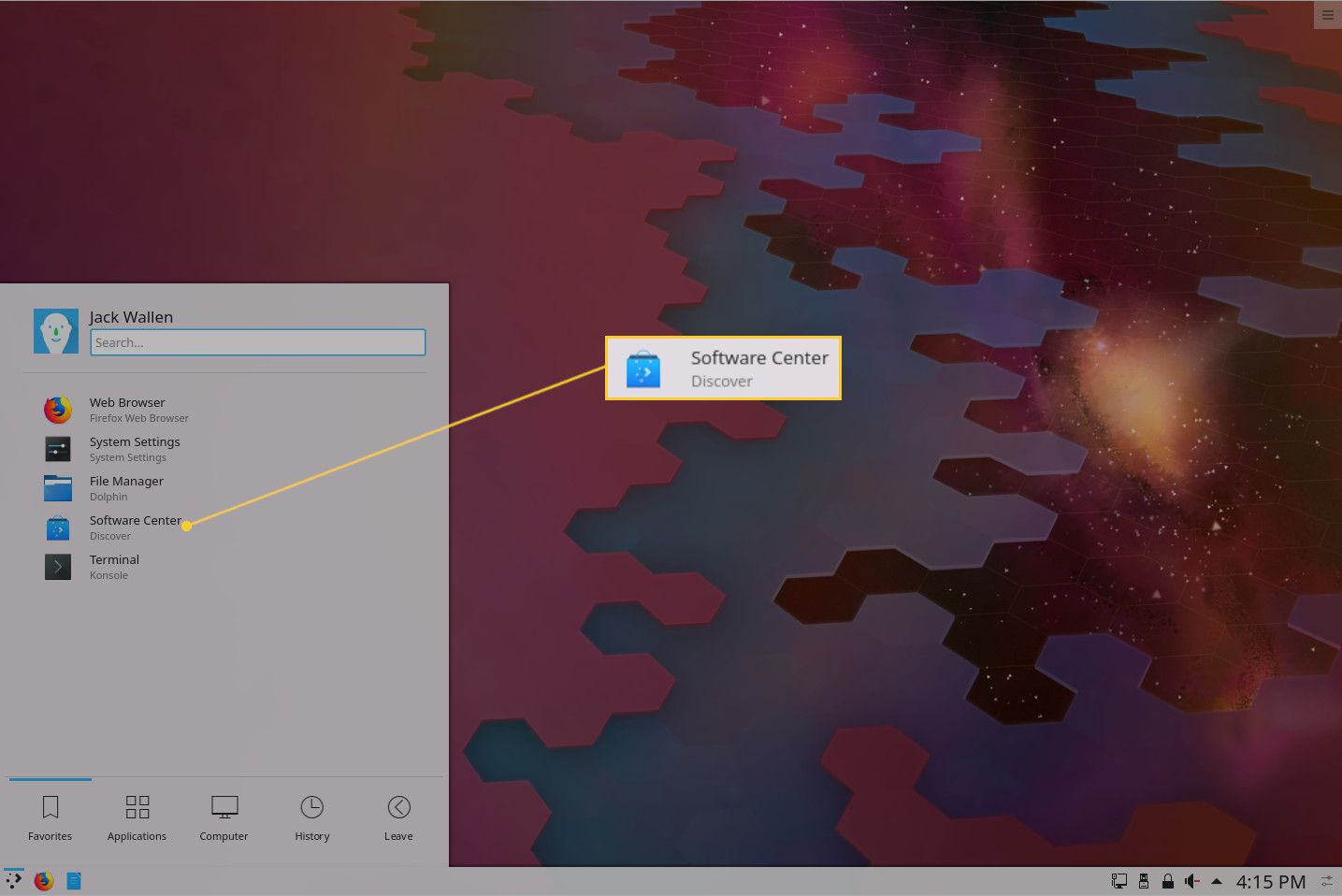 KDE Plasma-menu.